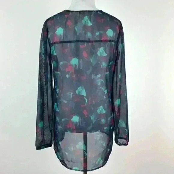 Mudd top size S blue burgundy sheer artsy career - Picture 6 of 9